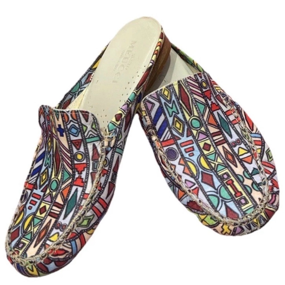 Sesto Meucci Multicolor Geometric Print Slip-On Mules Italy 9/9.5